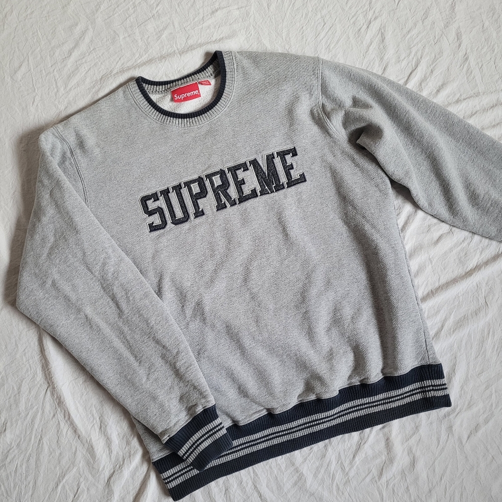 Supreme Gray Felt Shadow Crewneck Sweater